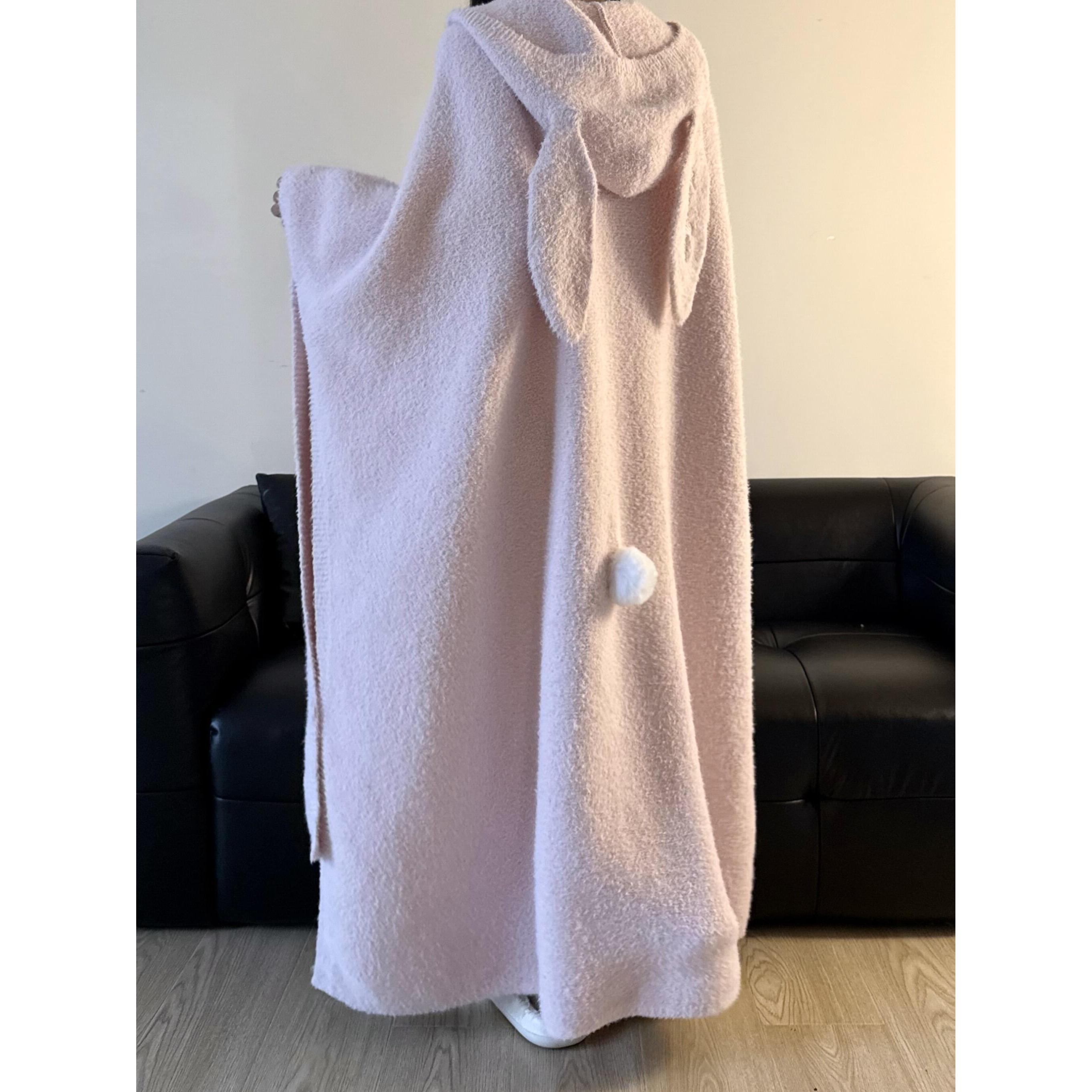 甜美兔耳朵连帽开衫外套半边绒睡袍女秋冬大码宽松加厚家居服睡衣