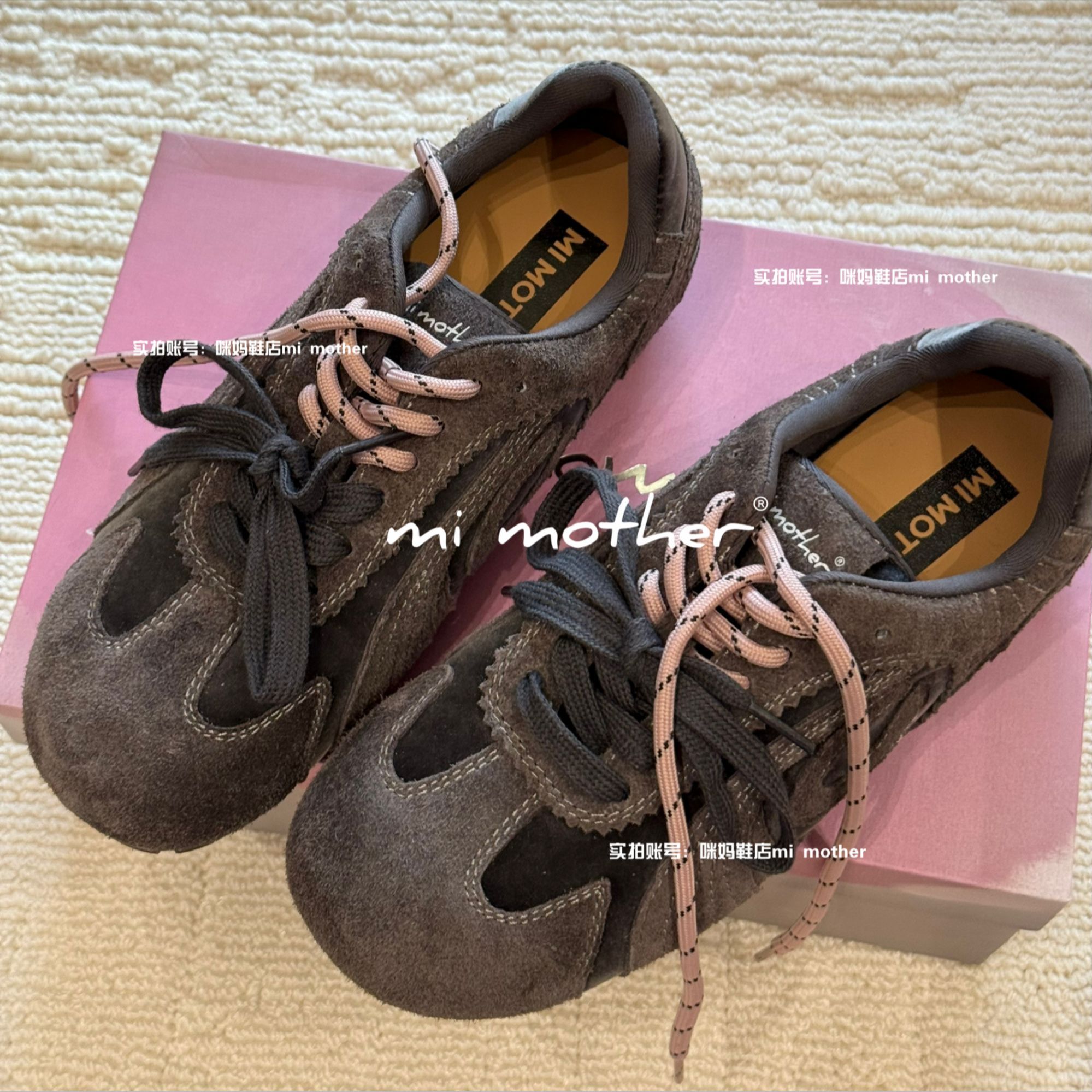 mi mother“索拉玫瑰”双鞋带 25秋冬 德训鞋 娃娃鞋 内增高3.8公分