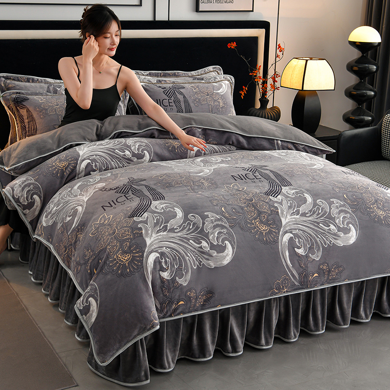 高克重牛奶绒四件套冬季保暖加厚防静电双面绒四件套不掉毛套件4