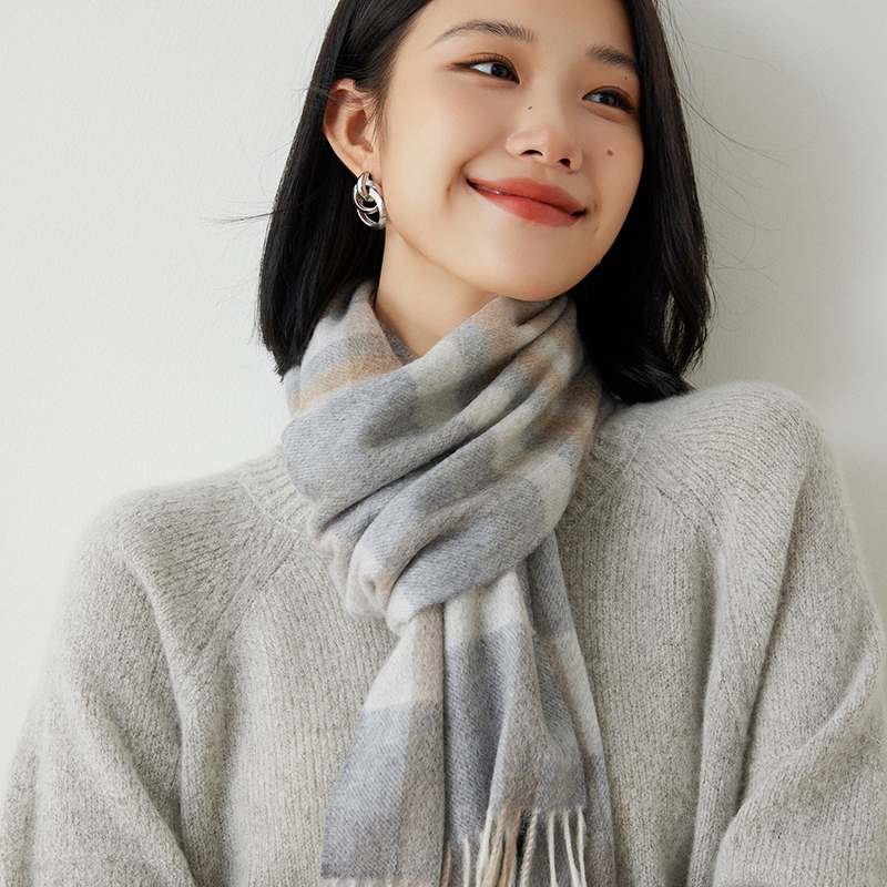 230095 正品 纯山羊绒 秋冬男女通用 格子围巾围脖 柔软保暖加厚