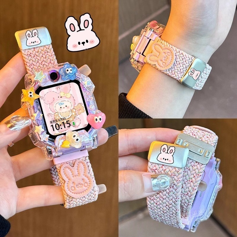 适用小天才儿童手表表带D1/D2/D3/Q3/Z5/Z6pro可爱兔卡扣尼龙编织