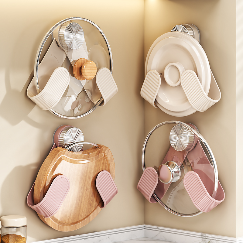 免打孔吸盘单层锅盖架厨房置物架壁挂式放菜板砧板多功能墙上收纳