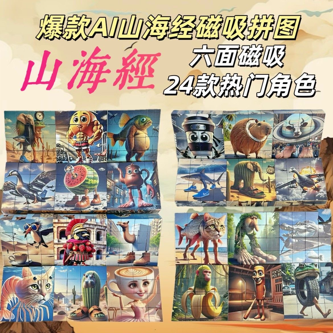 ai山海经玩具儿童新款磁吸立体方块六面磁吸儿童磁力拼图益智玩具