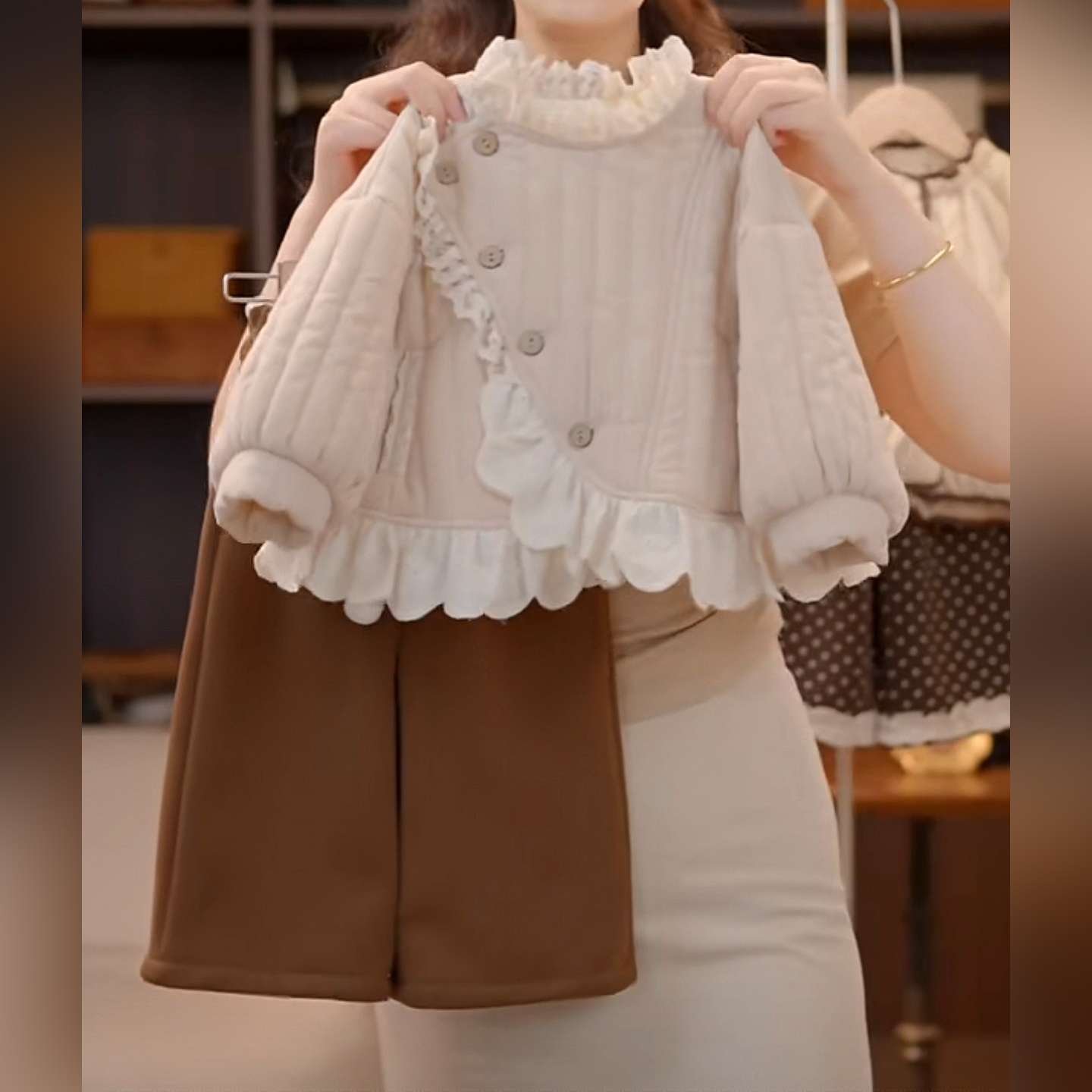 女童棉衣套装2025新款女宝宝蕾丝花边外套加绒阔腿裤两件套中小童