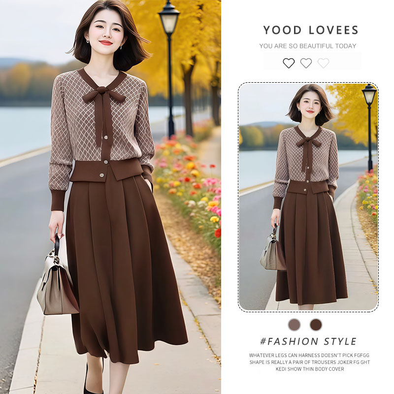 针织拼接套装裙女2026春秋季新款爆款高级感超火穿搭一整套两件套