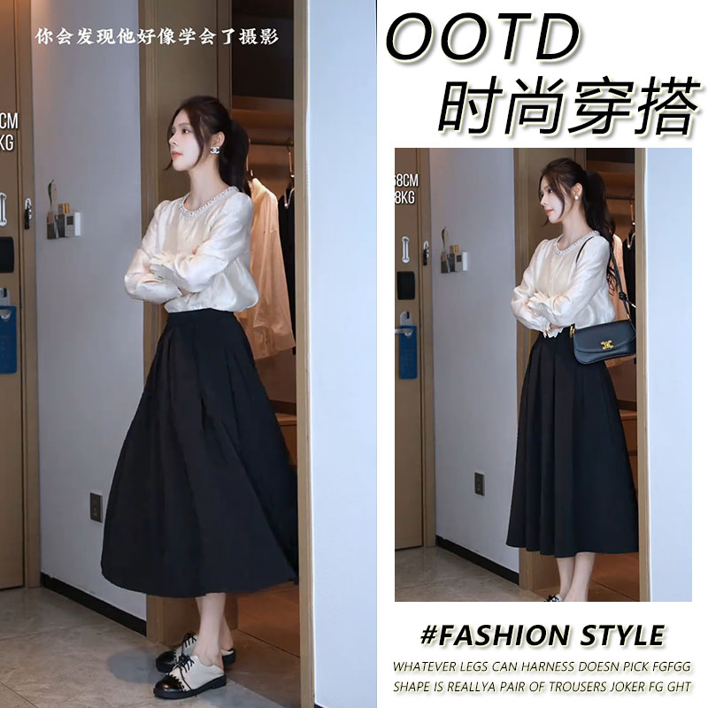 2025早秋季新款女装韩版独特漂亮套装长袖上衣显瘦半身裙两件套