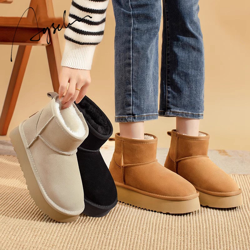 奥古狮登厚底雪地靴女款2025新款冬季洋气加绒加厚棉鞋防滑短靴子