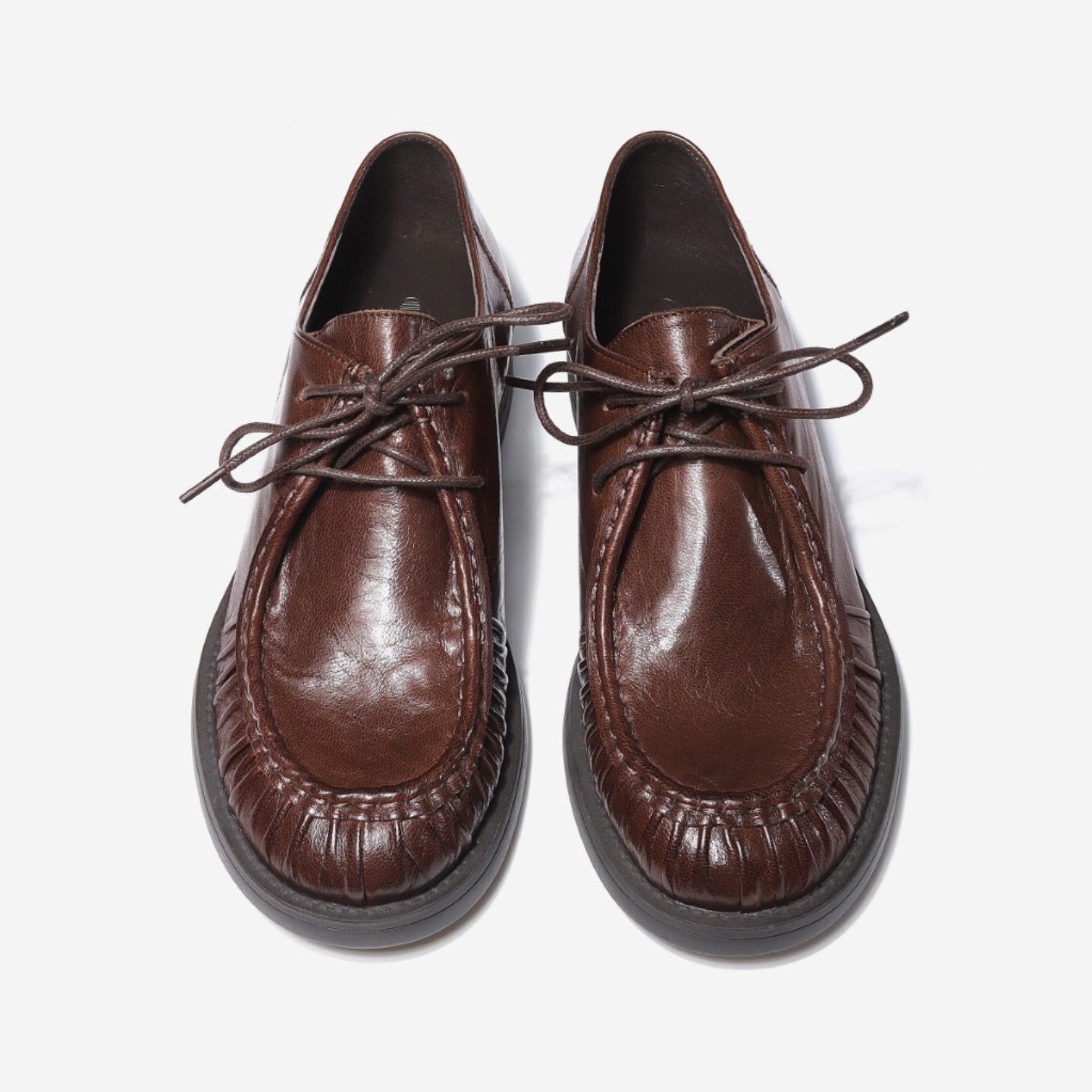 高档时尚美式复古羊皮德比袋鼠鞋女新款厚底舒适系带休闲小皮鞋女