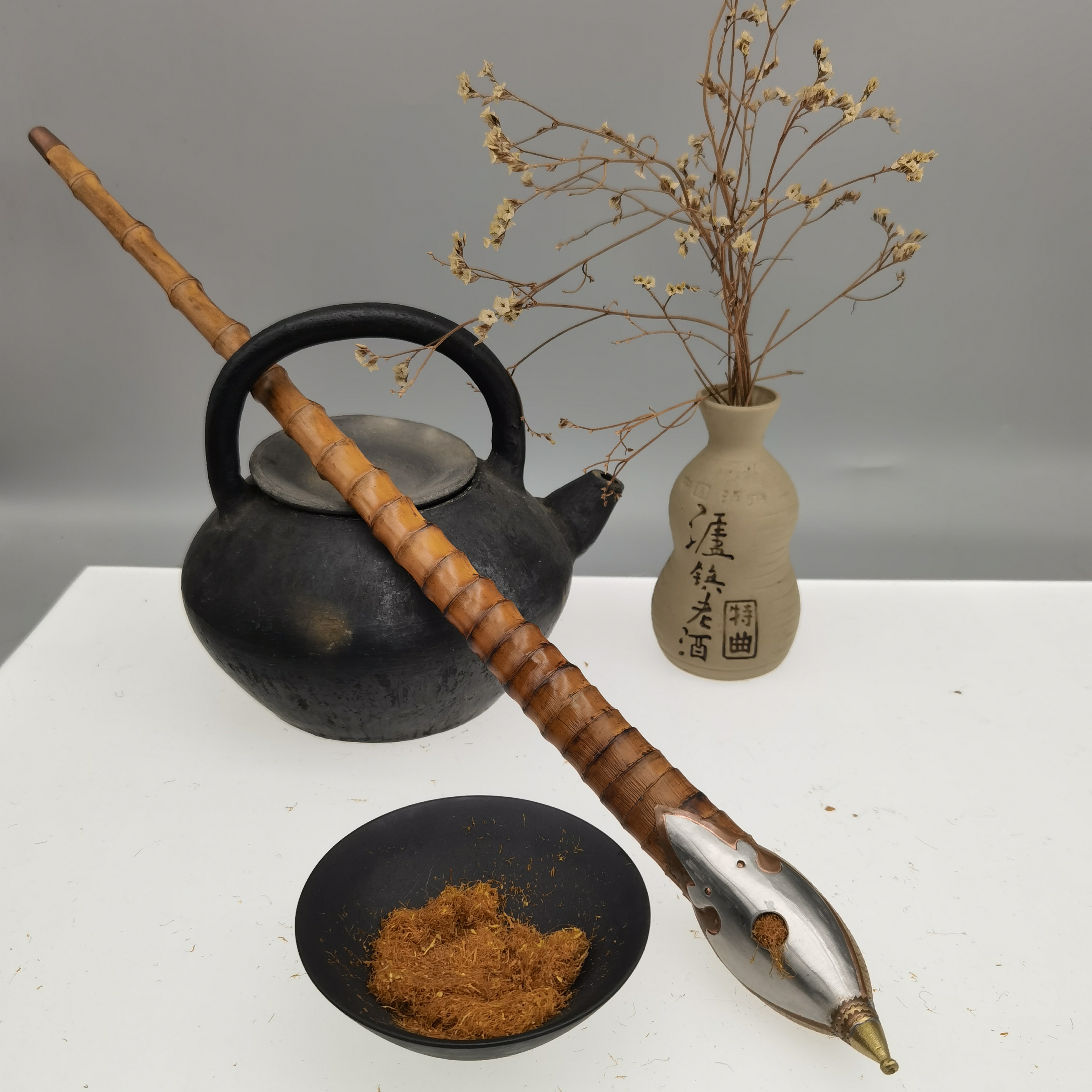 老式手工竹根朝烟筒50cm长28个节长杆旱烟斗传统竹子烟杆烟袋锅