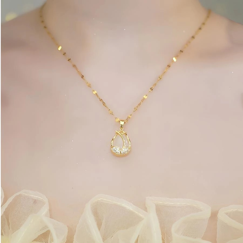 钛钢项链 珐琅吊坠郁金香项链气质轻奢镶嵌时尚百搭旭平