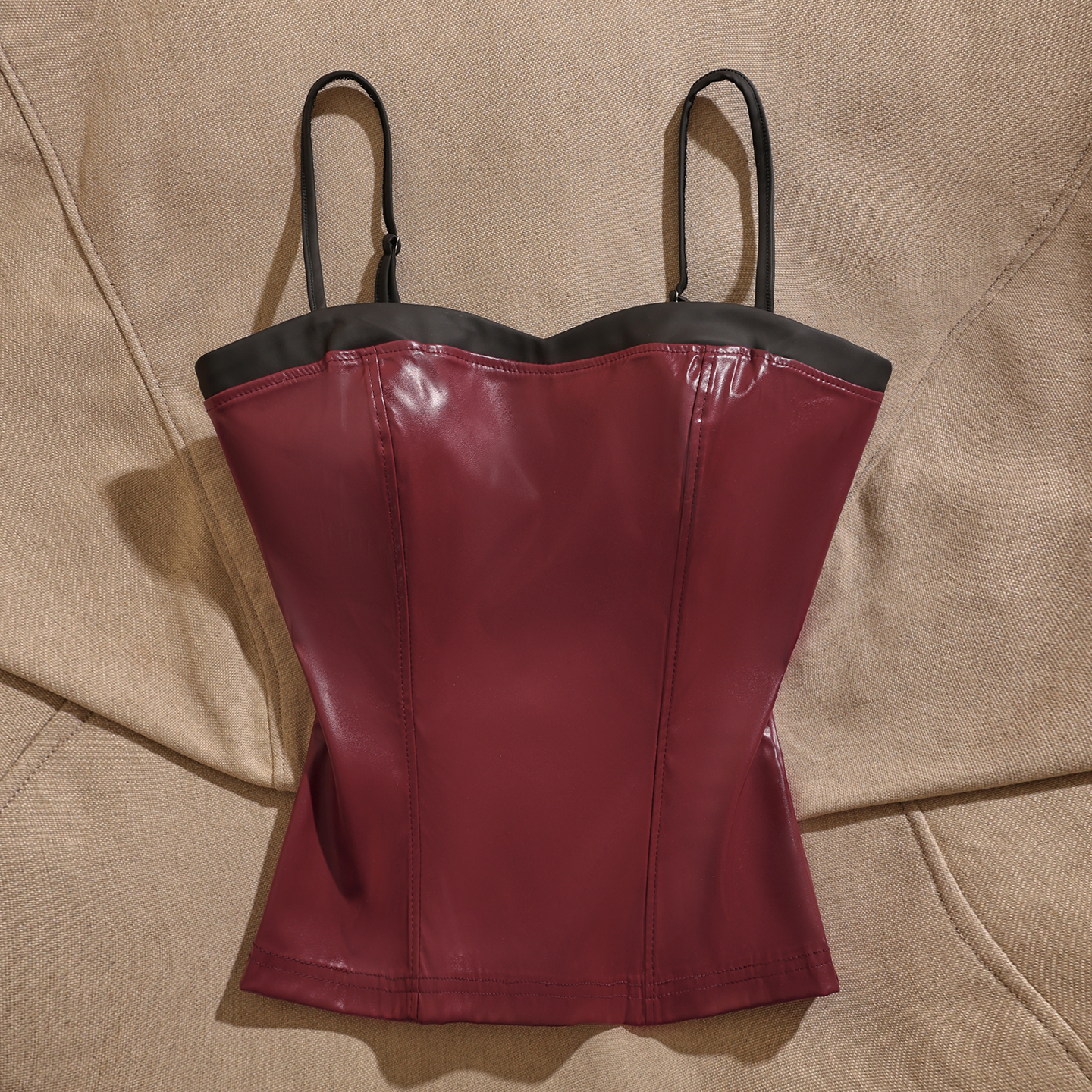 法式性感皮质撞色百搭吊带背心女外穿短款显瘦内搭潮流上衣辣妹风