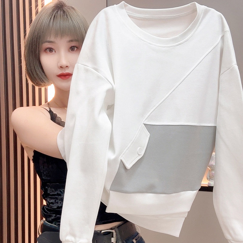 2025秋季新款减龄女装韩版遮肚子上衣别致显瘦拼色设计感长袖卫衣