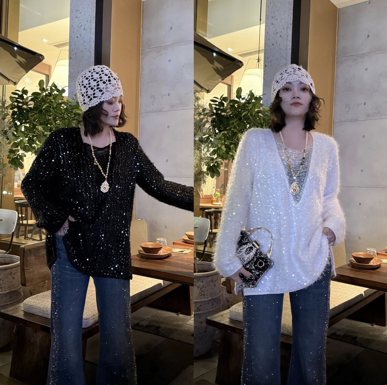 YDFSTUDIO小众【小心机】欧货高品重工亮片拼接设计时尚百搭上衣