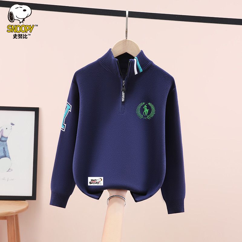史努比男童毛衣秋冬装2025新款洋气中大童男孩纯棉加绒针织打底衫
