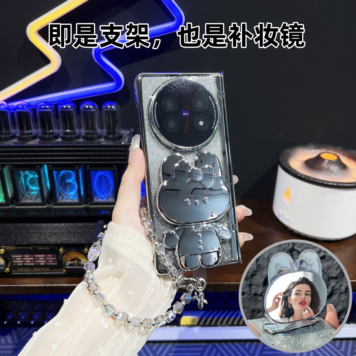 适用于vivoxfold5手机壳xfold5折叠屏新款可爱女镜子支架壳膜一体