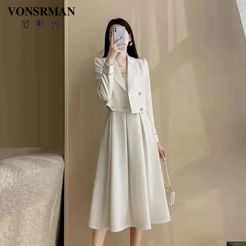 VONSRMAN春季短款西装吊带连衣裙韩系温柔上衣两件套轻熟风气质穿