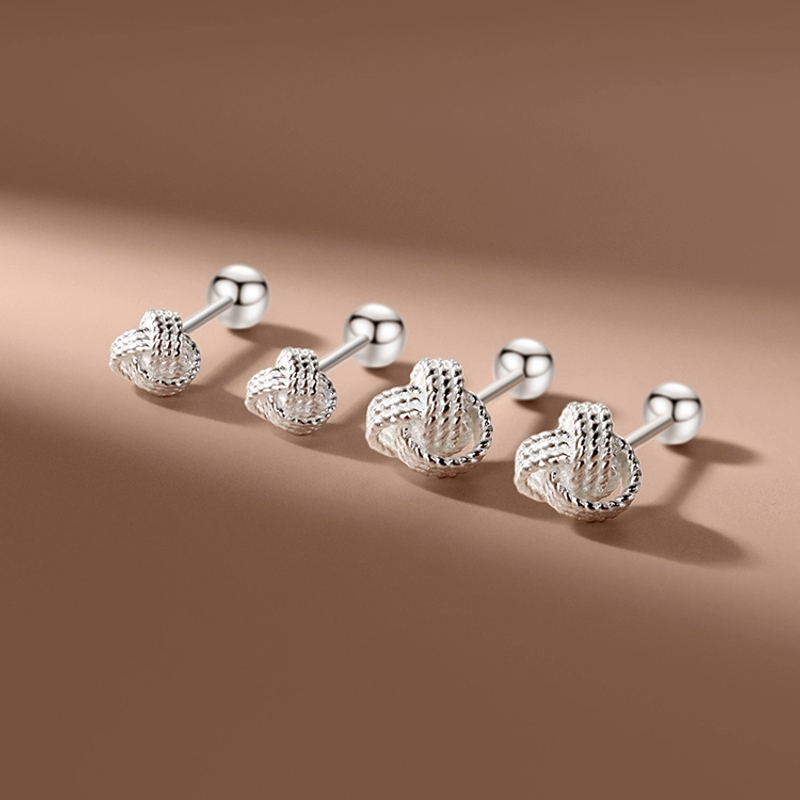 足银耳饰 999纯银耳钉女如意结简约小巧通勤百搭耳骨钉小众养耳洞