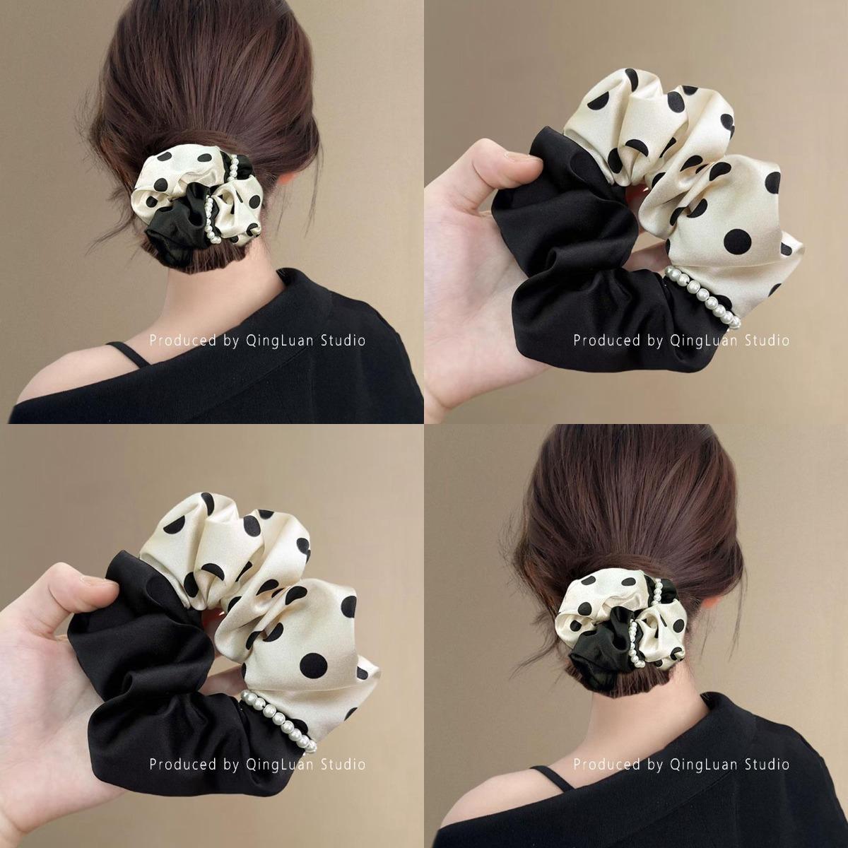 赫本波点~复古波点链条气质大肠发圈女高级感丸子头发绳旅行头花