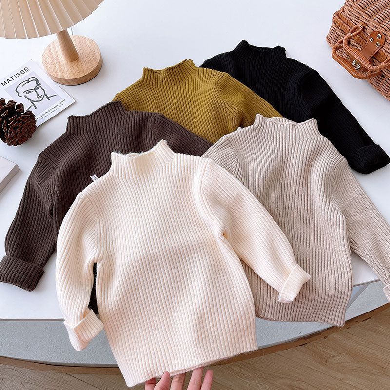 女童韩版洋气高领毛衣洋气宝宝坑条弹力针织内搭男童打底衫衣服冬