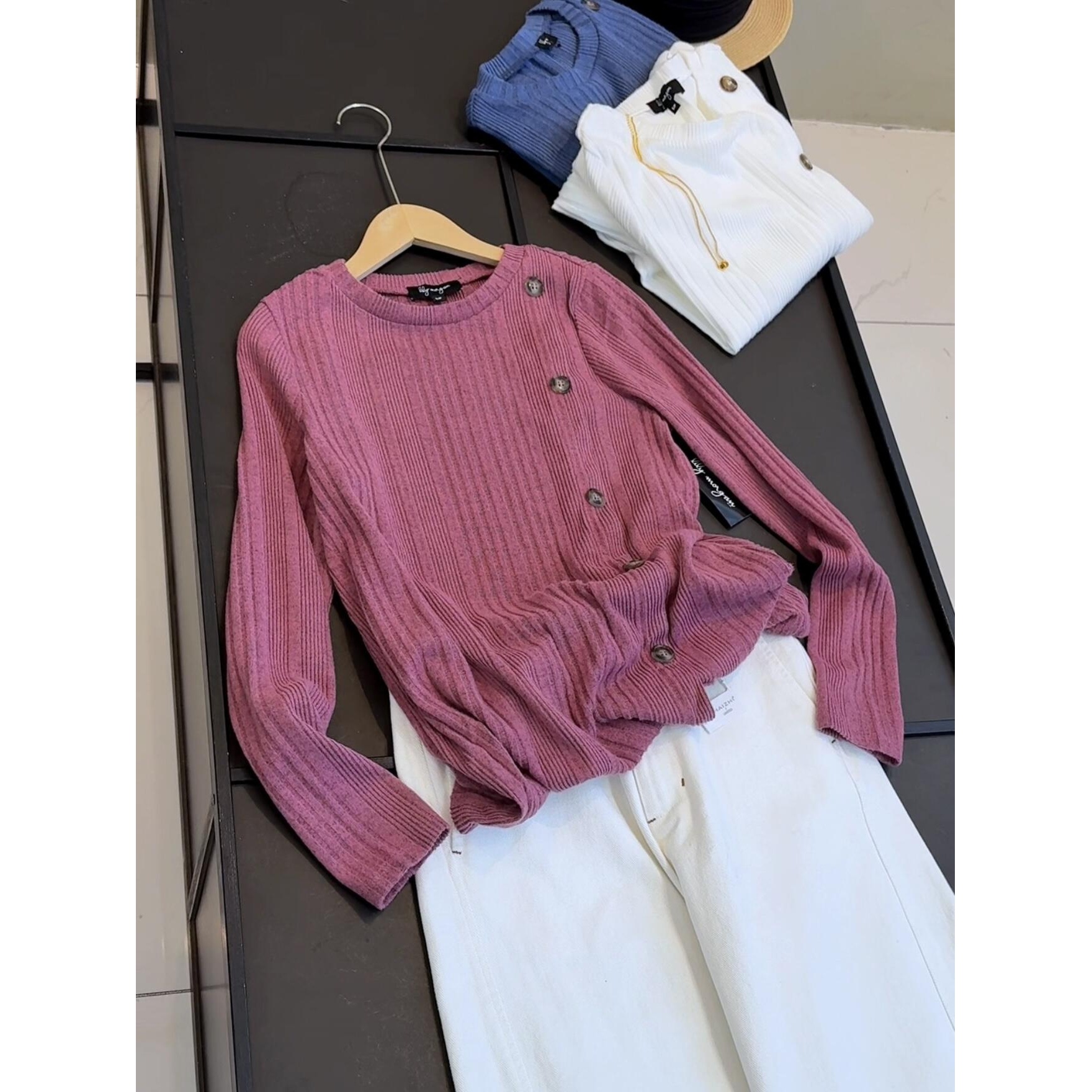 不规则宽松内搭纯色长袖打底针织衫设计感上衣