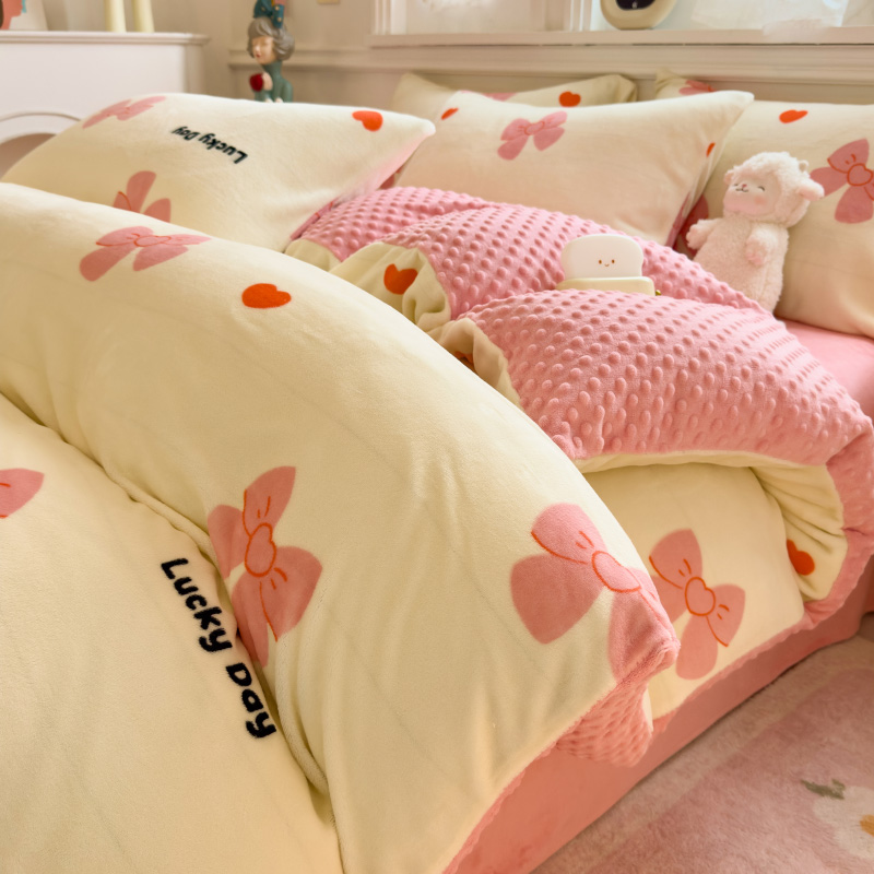 水星高端系列家纺冬季加厚牛奶绒四件套新款双面加绒床单被套版豆