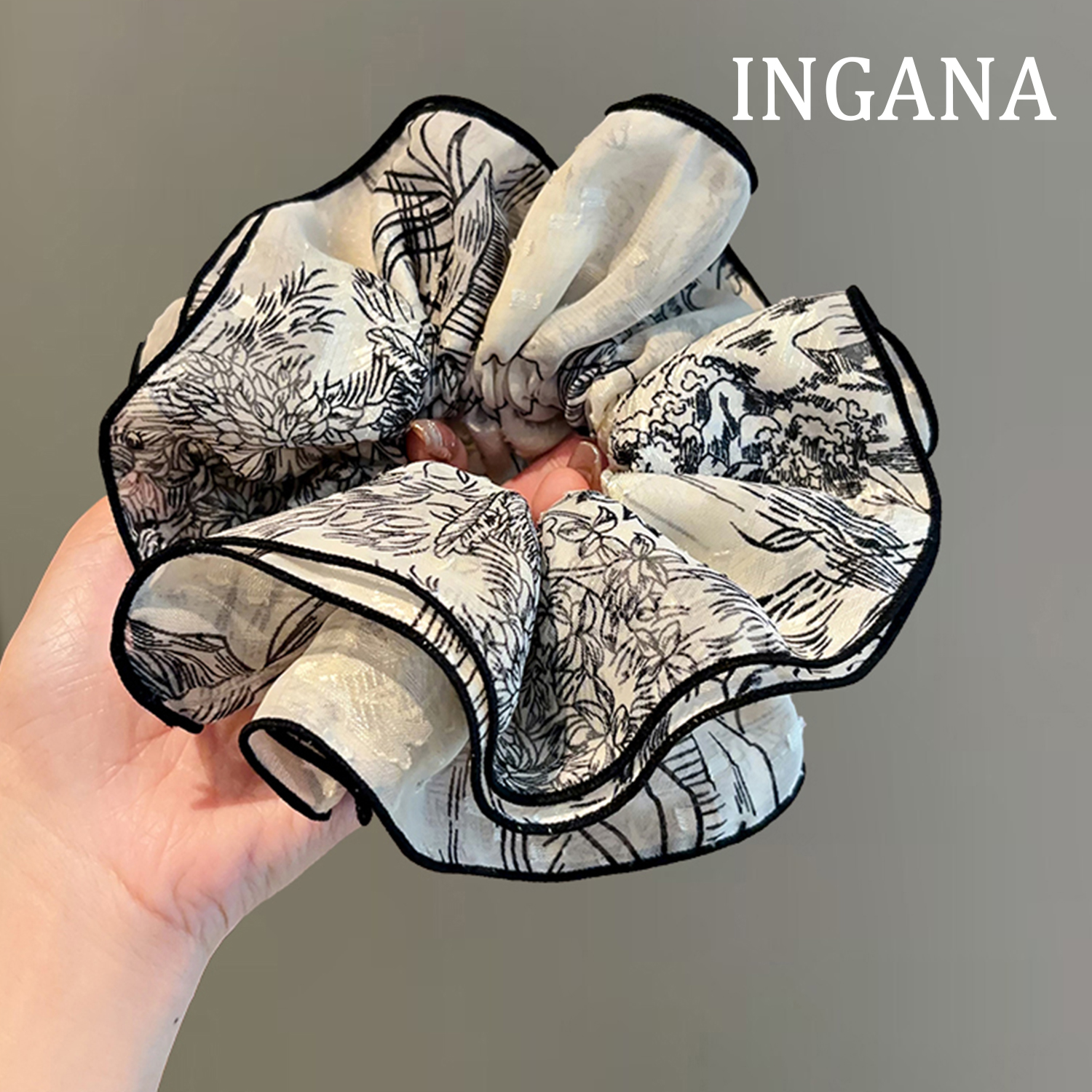 水墨晕染双层肥肠发圈时尚气质头花皮筋高级感新款扎低马尾头绳女