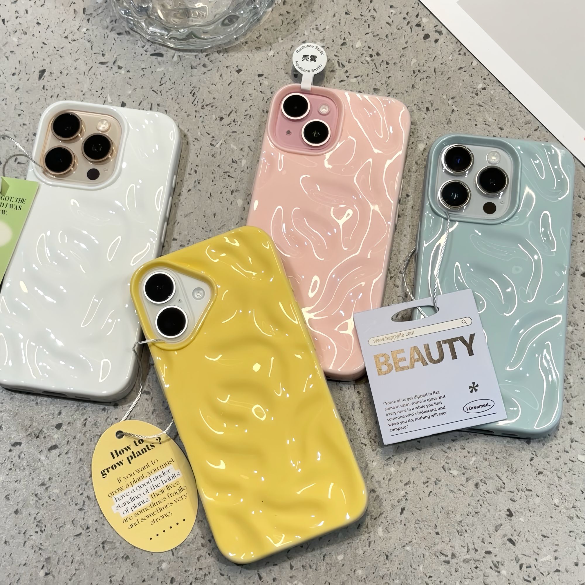 ins波浪褶皱壳适用苹果16promax手机壳iPhone15高级14情侣13软套2