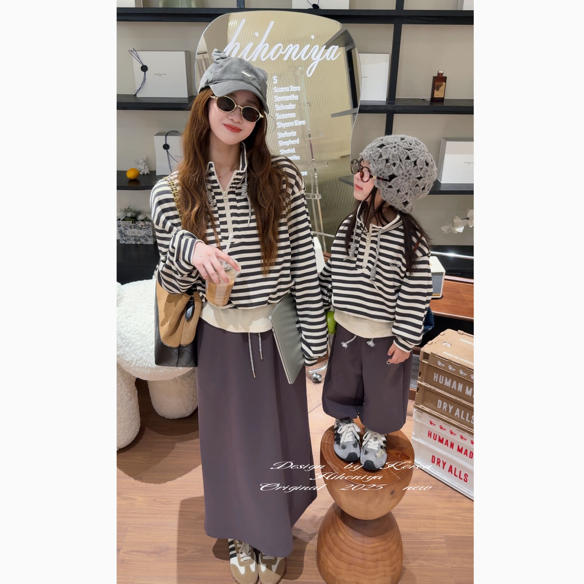 【彼得堡妈妈款】二Hihoniya~2025秋季条纹假两件洋气A类棉立领套装