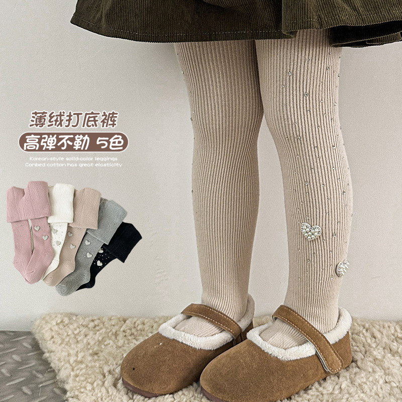 初秋新款外贸爆款闪钻星空柔棉连裤袜细竖条高弹中小女童紧身裤袜
