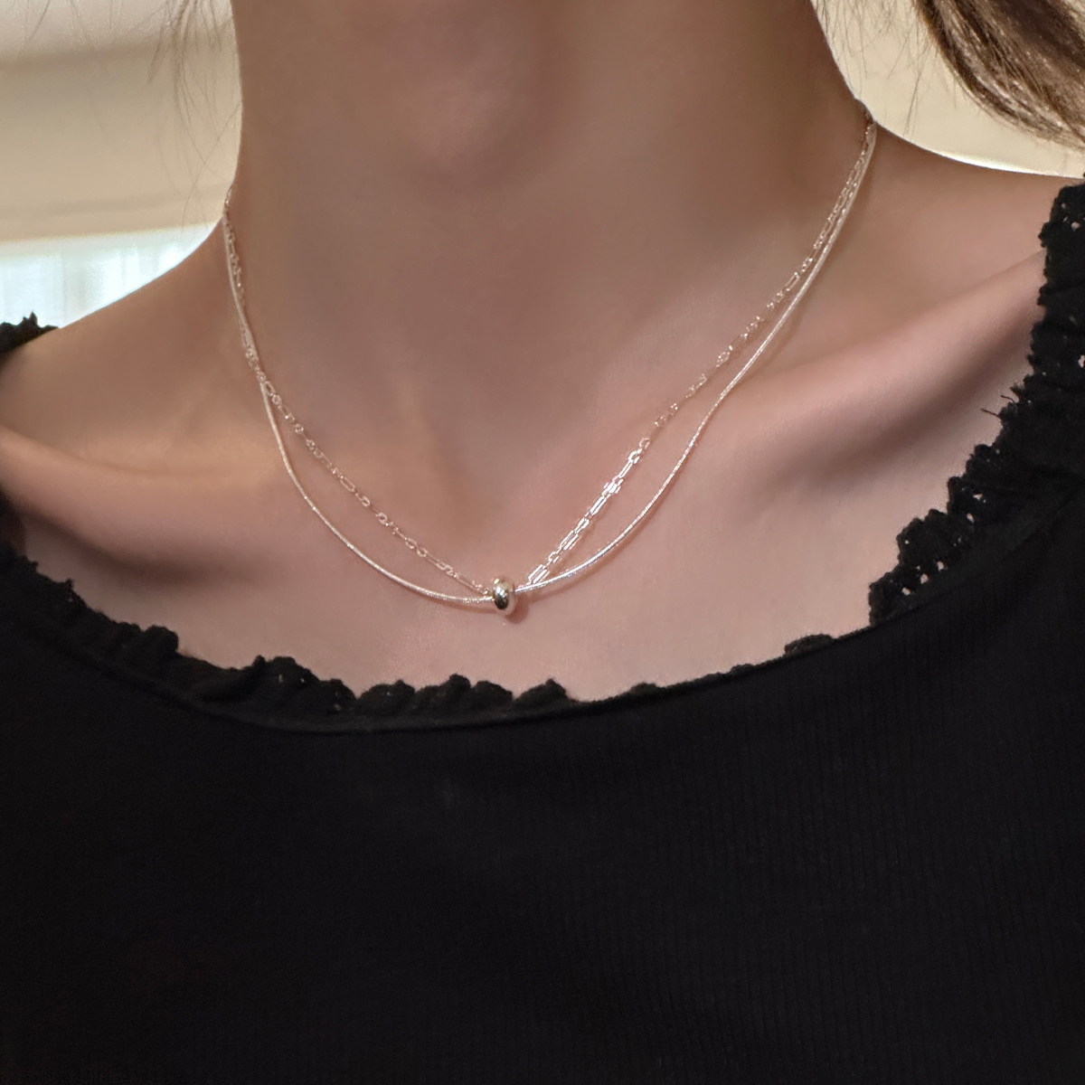 坠链均925银 多层项链女链条小众锁骨链高级感毛衣链百搭颈链吊坠