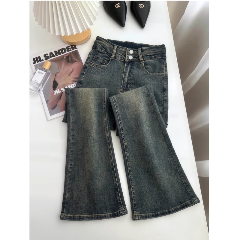 水泥灰微喇牛仔裤女春秋季2025年新款高腰显瘦小个子修身喇叭裤女