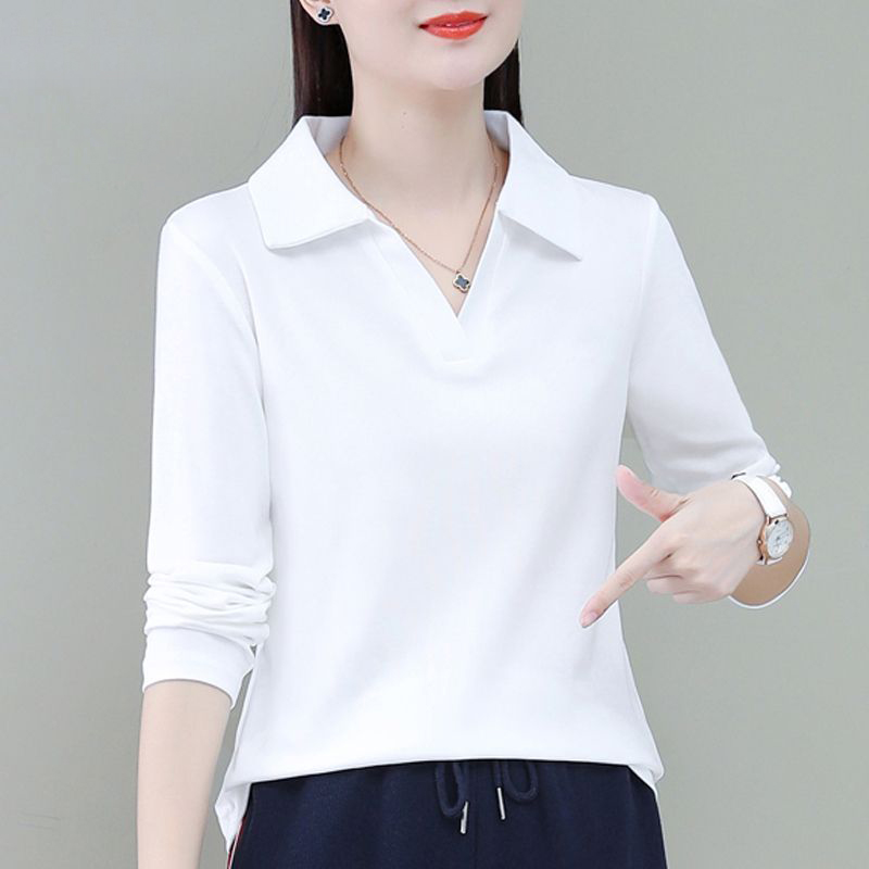 纯棉大码女士长袖T恤polo衫爆款2025新款春秋韩版百搭打底衫潮ins