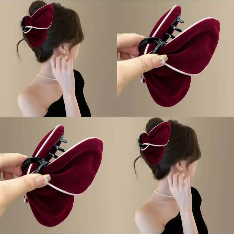 红色丝绒三角抓夹高级感头发盘发鲨鱼夹子头饰大号发量大发夹发卡