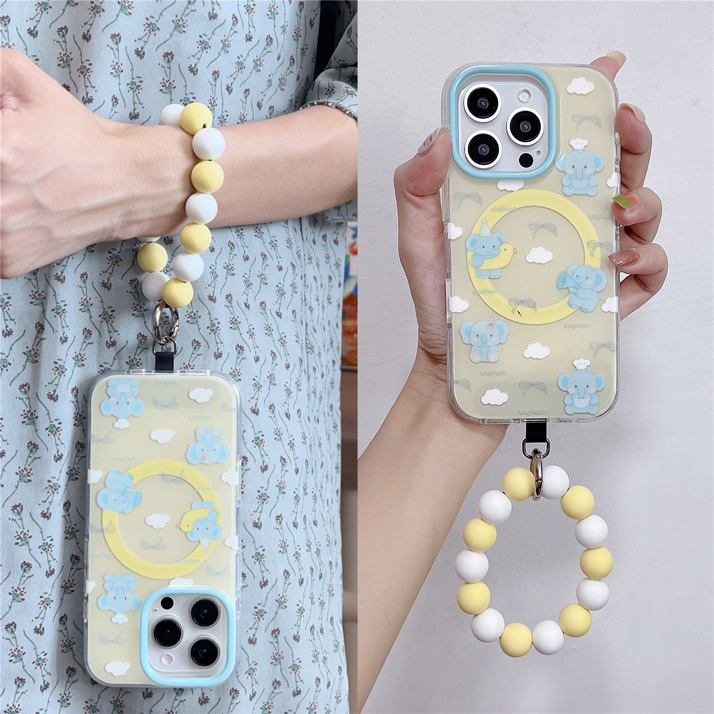 磁吸趣味云朵小象手拎串珠适用iphone17手机壳苹果16pro女款15/14