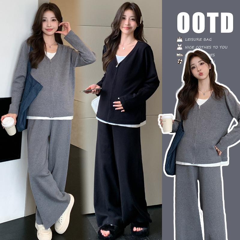 孕妇装2025早秋新款时尚套装假两件设计感宽松外出孕妈穿搭两件套