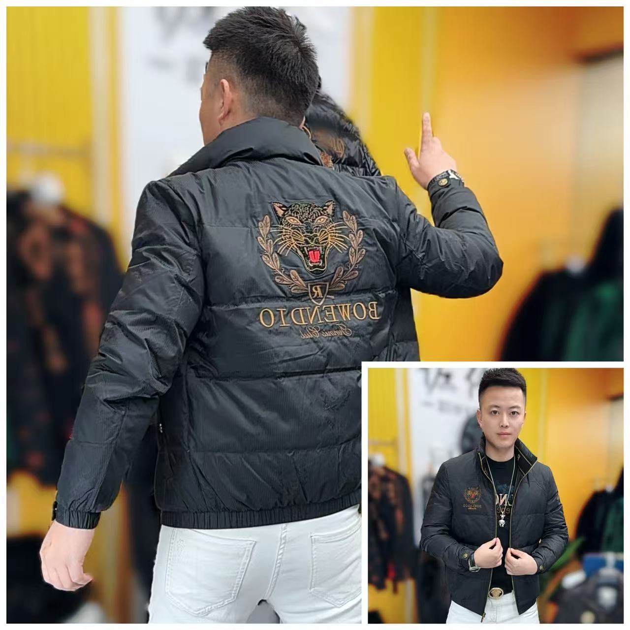 2560冬季新款时尚潮流男士立领修身提花刺绣羽绒服