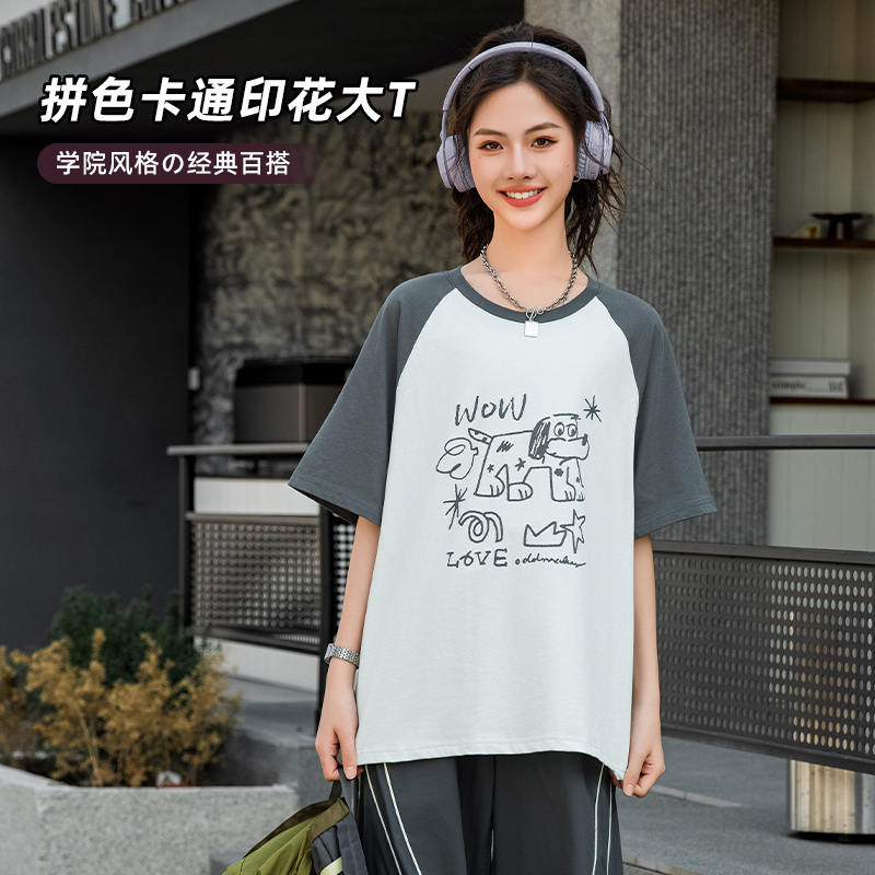 【卡通印花棉T恤】女大童夏装季上衣2025新款初中学生百搭短袖25198