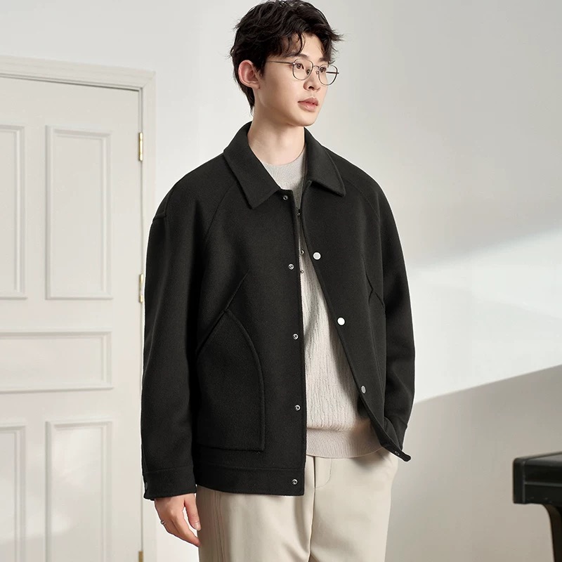 【100%纯羊毛】秋冬高端加厚中短款羊毛大衣宽松休闲毛呢保暖外套男