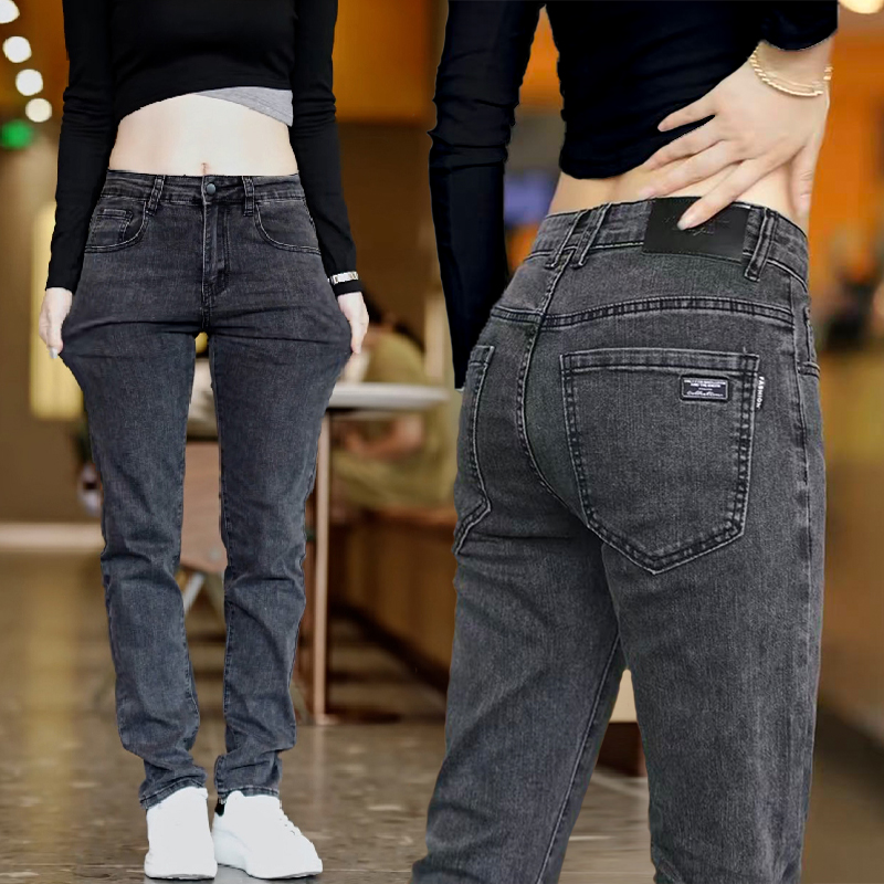 2025新款烟灰色男裤男士秋冬弹力修身小脚百搭直筒显高男牛仔裤