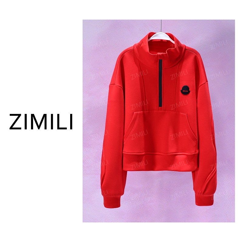 【亮哥欧货女装】冬季加厚热暖绒《月季》大红色高领卫衣5699-K2