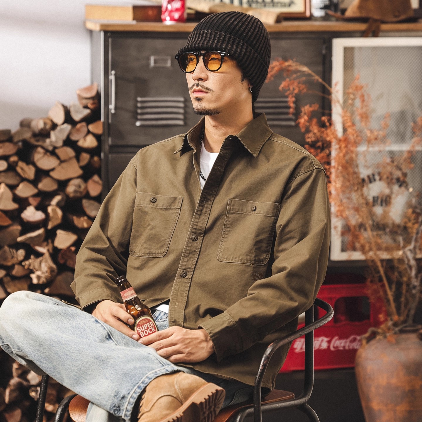 美式复古秋冬工装衬衫男长袖宽松2025秋季新款硬汉猎装夹克外套男