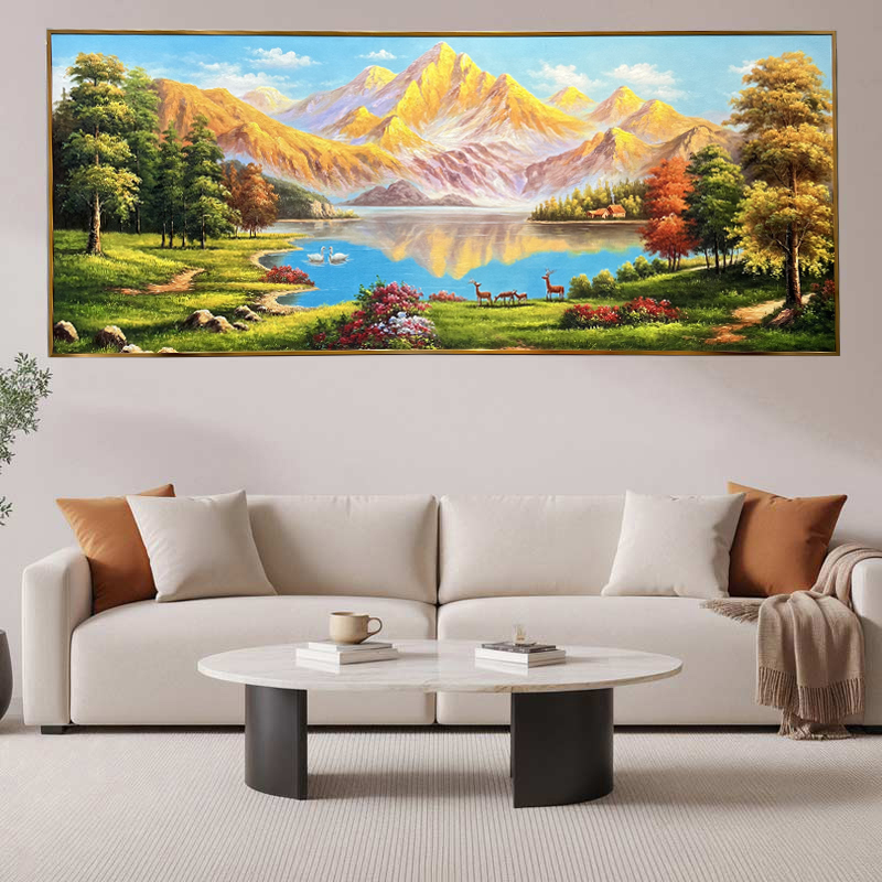 《金峰翠湖》风景山水画办公室沙发背景墙装饰画客厅背景墙挂画