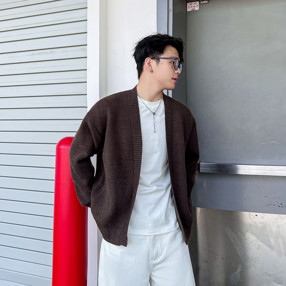 美式时尚感开衫针织衫男女情侣外套新款早秋季松弛风宽松简约毛衣