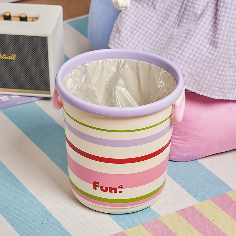 新潮FUN肆垃圾桶彩色条纹双耳提手压圈垃圾桶家用卫生间宿舍纸篓