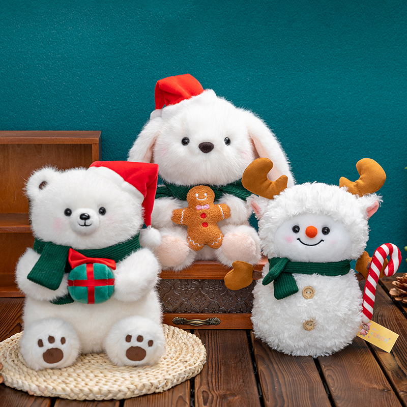 软萌治愈圣诞雪人小兔北极熊公仔女生陪伴安抚布娃娃礼物玩偶