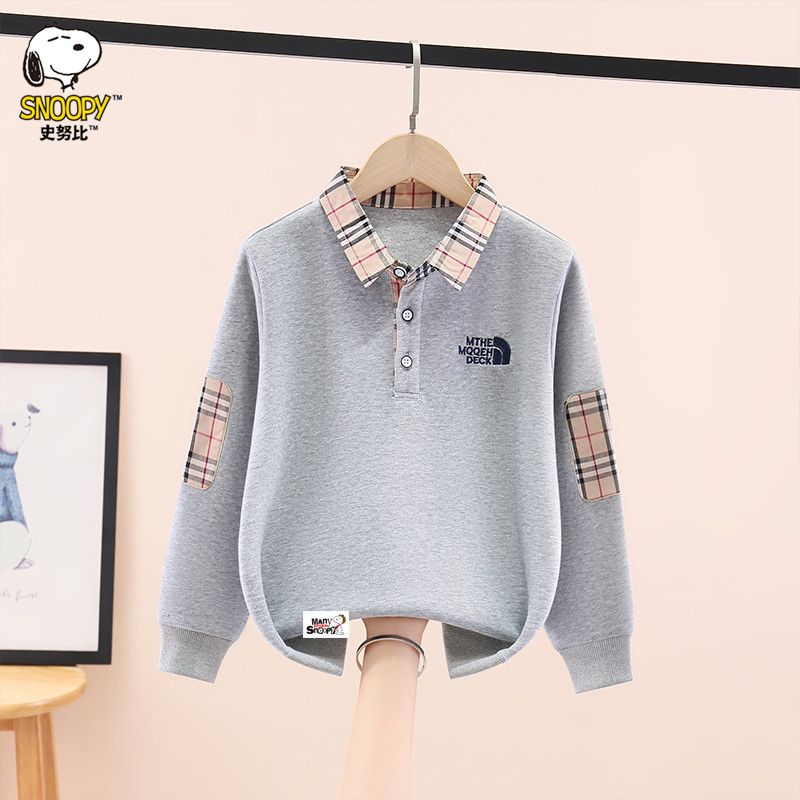 史努比男童卫衣春秋新款洋气中大童男孩POLO领上衣儿童长袖打底衫