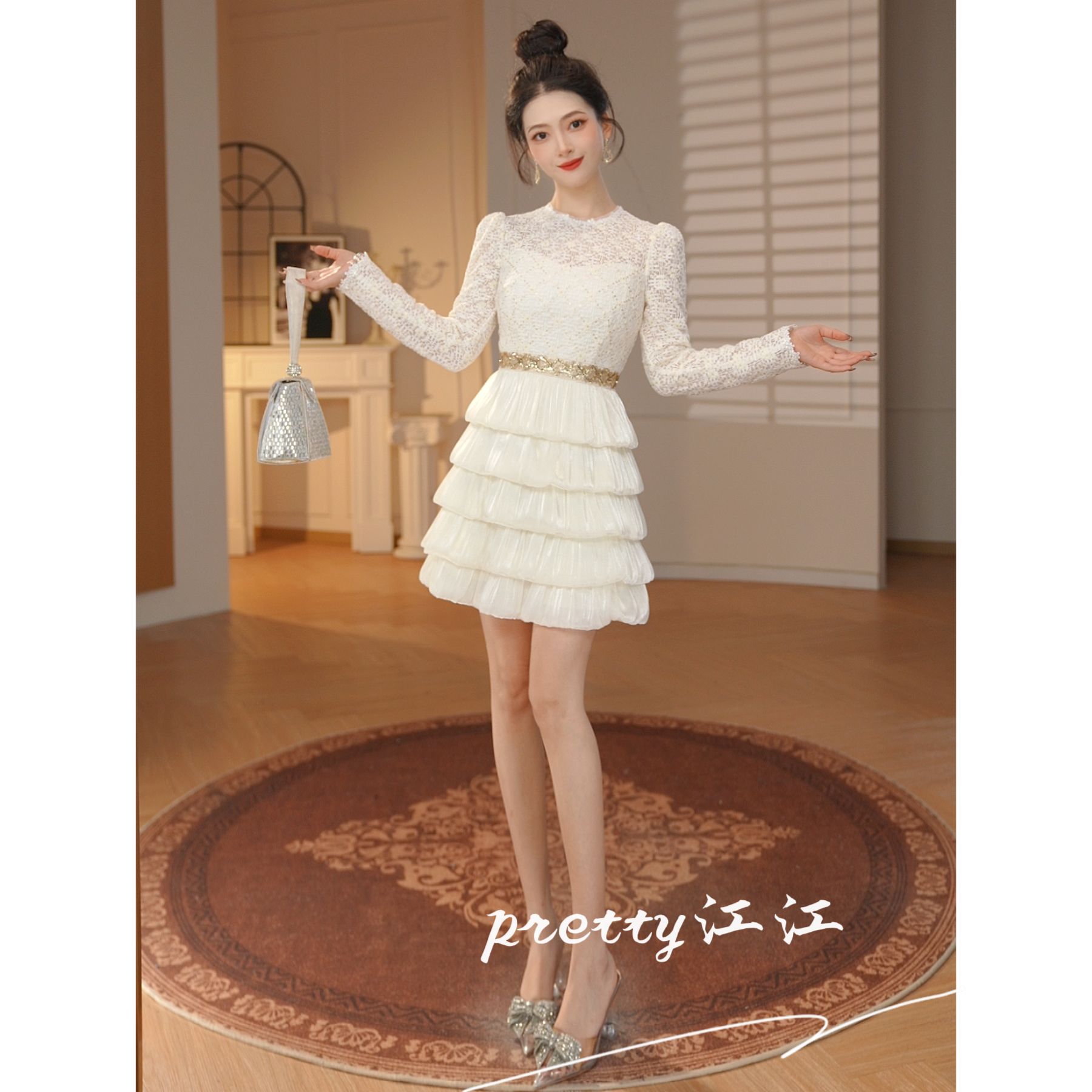 Pretty小众设计师品牌江江定制 小个子轻奢气质赫本风连衣裙21982