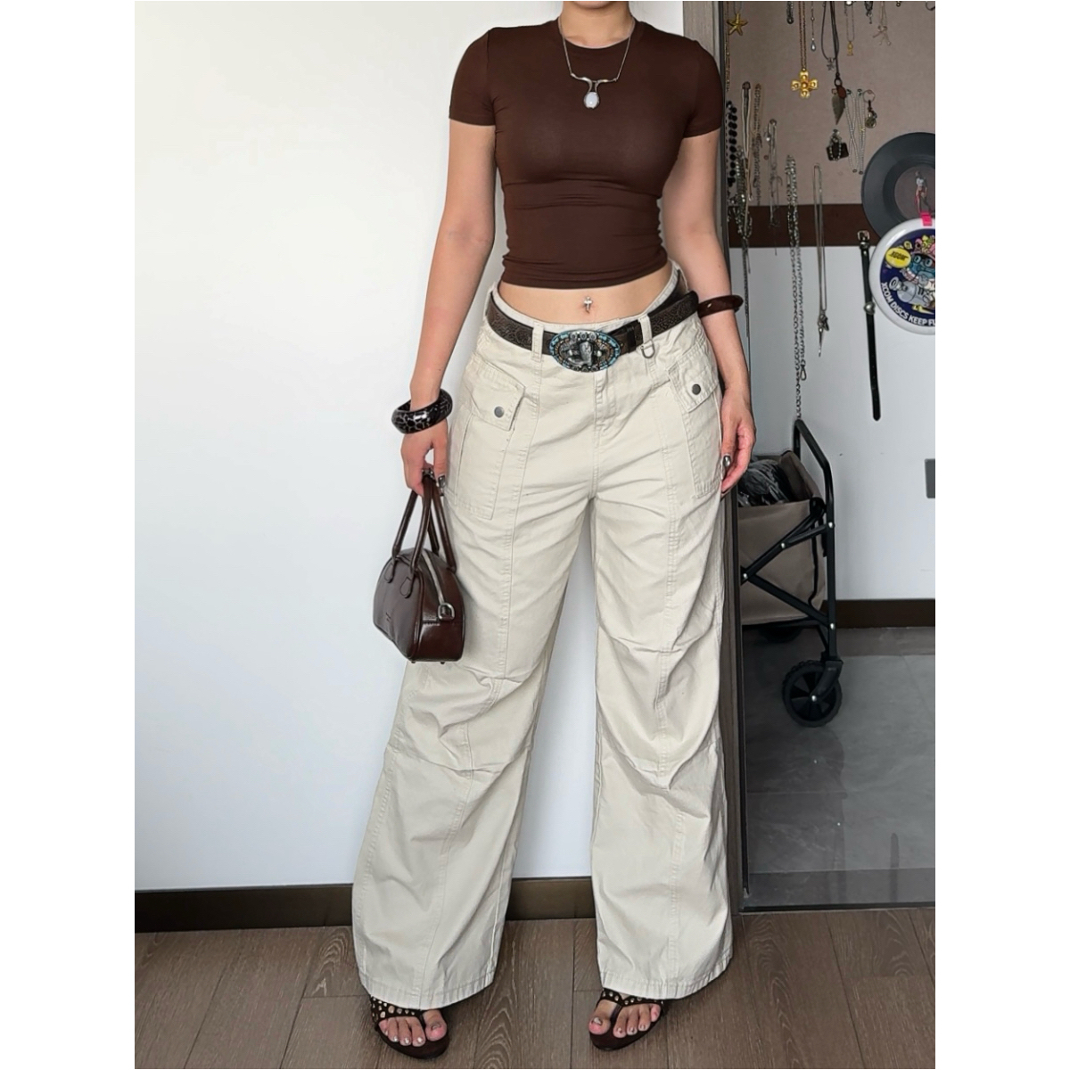 FBLin1美式复古高腰宽松遮肉显瘦做旧阔腿街头直筒工装休闲长裤女