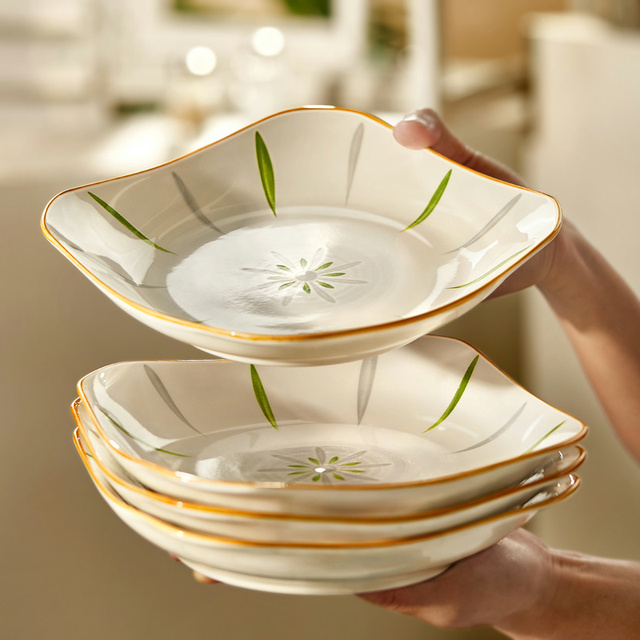 四角方盘陶瓷盘子菜盘家用碗碟餐具2025新款轻奢四方形菜碟子餐盘