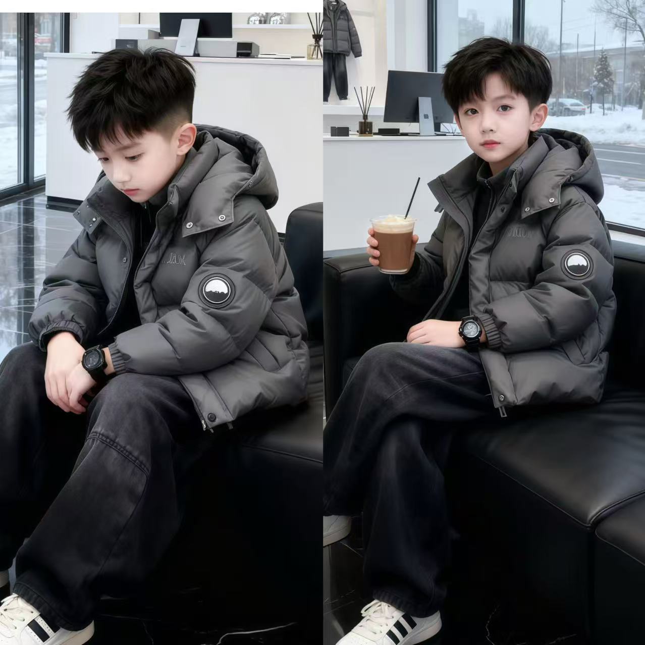 男童新款棉衣2025新款冬季保暖棉袄洋气加厚中大童棉服儿童冬装